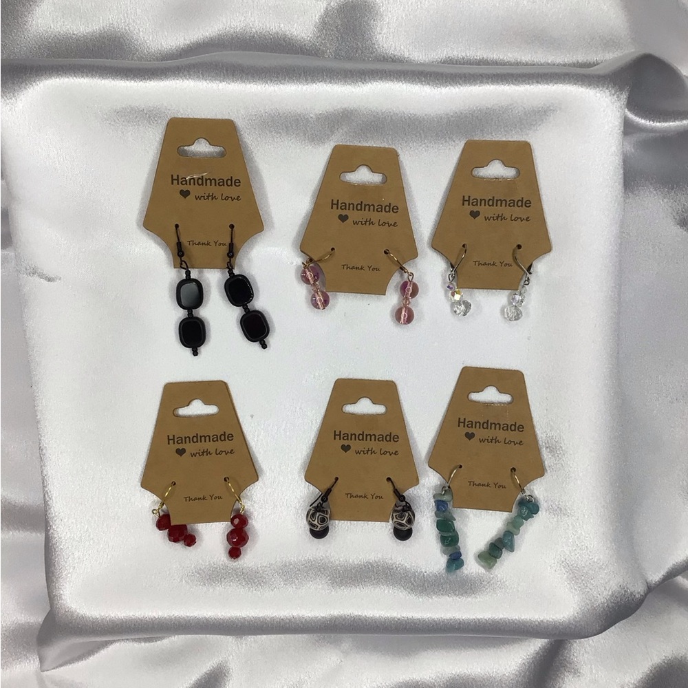 Handmade Women’s Dangle Earrings Set — Black, Pink, Clear, Red & Green Options